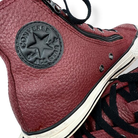 Converse Shoes - CONVERSE maroon genuine leather zippered ALL STAR Chuck Taylor high top sneakers